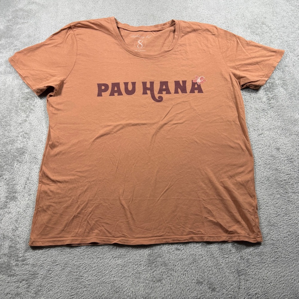 Fighting Eel T-Shirt Women Small Orange Pau Hana Graphic Short Sleeve Cotton